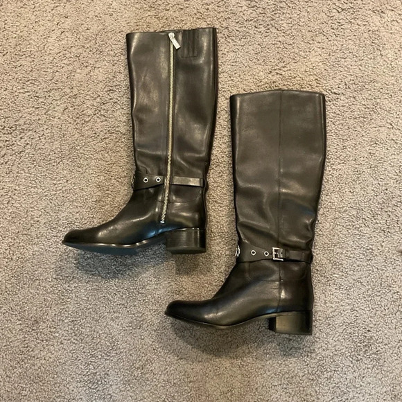 Michael Kors Women's Black Leather Tall Riding Equestrian Boots Shoes Y2K sz 7.5 - Picture 4 of 6